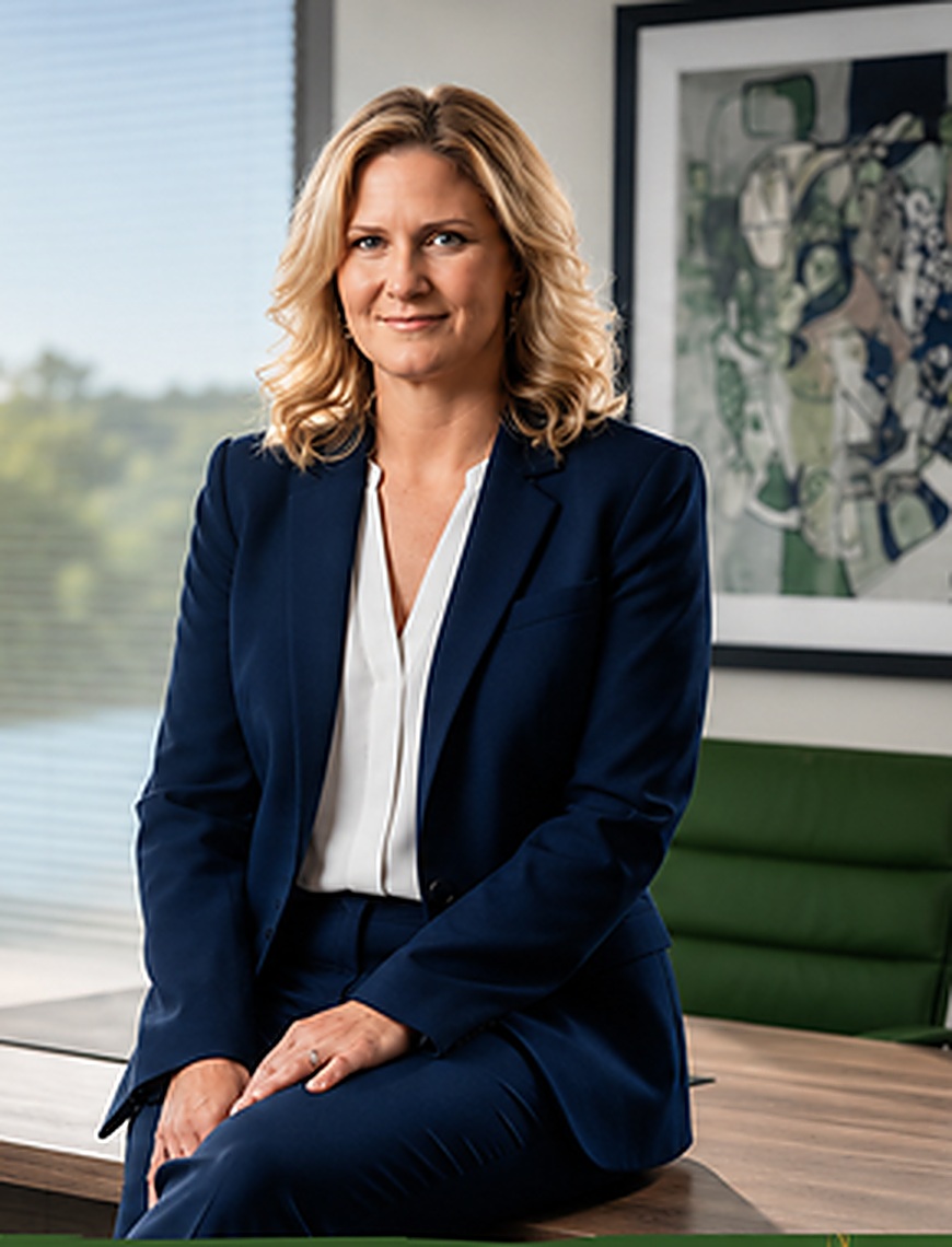 Kristy Eide, owner of Quackenbush Bookkeeping, seated at her desk